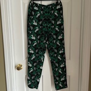 J Crew Green/White/Black Dress Pants with Banded Waist